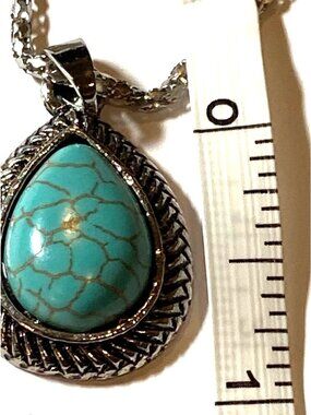 Turquoise Teardrop Pendant Necklace With Silver-Tone Chain 18" Lobster Clasp